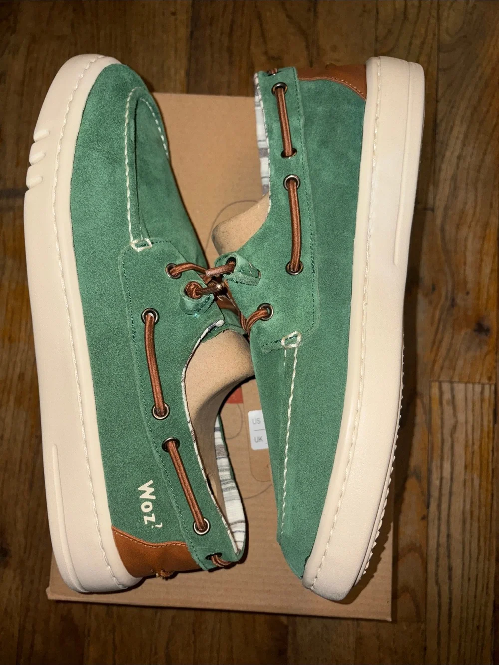 Woz?suede Green Suede Men's Boat Shoes with Tan Accents